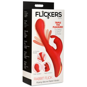 Rabbit Flick Flicking Silicone Rabbit Vibrator -  Red
