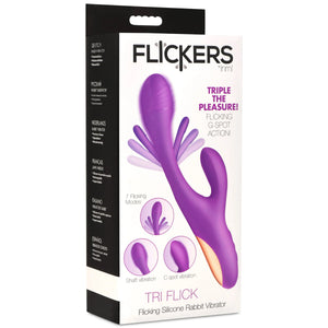 Tri-Flick Flicking Silicone Rabbit Vibrator -  Purple