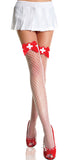 White Cross and Satin Bow Spandex Mini Diamond Net Thigh Hi - One Size- White / Red