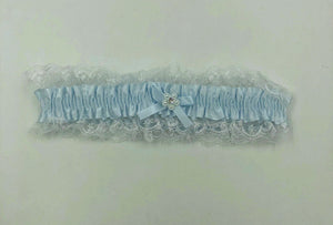 Satin Leg Garter - One Size - Baby Blue With White Lace