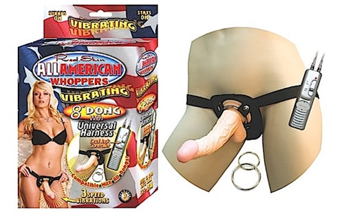 All American Whoppers Vibrating 8 Dong With Unversal Harness - Light