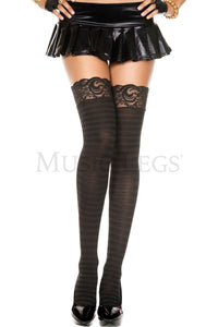 Lace Top Striped Thigh Hi - One Size - Black
