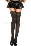 Lace Top Striped Thigh Hi - One Size - Black