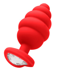 Regular Ribbed Diamond Heart Plug - Red