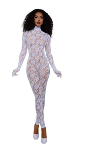 Gloved Bodystocking Dmnd - Os - White
