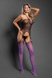 No Comparison Ombre Bodystocking and G-String - Os - Black/purple