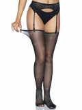 2 Pc. Rhinestone Net Garter Belt and Stockings - One Size - Black