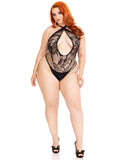 Keyhole Crossover Halter Teddy 1x/2x - Black