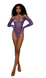 Rhinestone Off Shoulder Bodystocking - Os - Ultra Violet