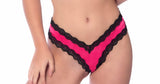 Satin Front High Leg Panty With Lace  Edges and Mesh Back - Large - Bright Rose/black