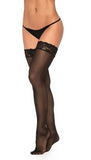 Mesh With Lace Trim Thigh High Stockings - Os - Black
