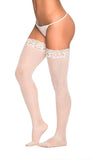 Mesh With Lace Trim Thigh High Stockings - Os - White