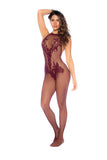 Vino Noir Floral Fishnet Bodystocking - Os - Cherry