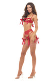 Find Out Bra, Garter and G-String 3pc Set - Red - S/m