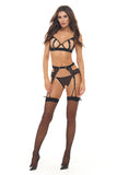 Twist Every Way Chain Bra, Garter and Crotchless G-String 3pc - Black - M/l