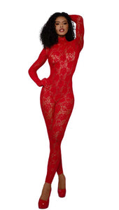 Gloved Bodystocking Dmnd - Os - Red