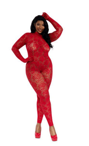 Gloved Bodystocking Dmnd - Qs - Red