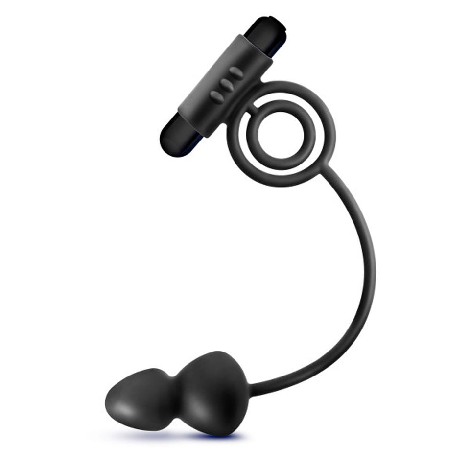 Anal Adventures- Platinum - Silicone Anal Ball  With Vibrating C-Ring- Black