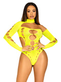 Seamless Asymmetrical Cut Out Thong Back Bodysuit  - One Size - Neon Yellow