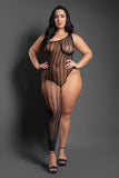 Killin It Asymmetrical Footless Bodystocking - Queen - Black