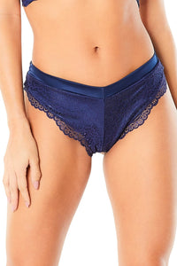 High Leg Lined Thong With Crossing Back Straps - Estate Blue - Extra Large