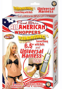 All American Whoppers Vibrating 6.5-Inch Dong With Universasl Harness - Flesh