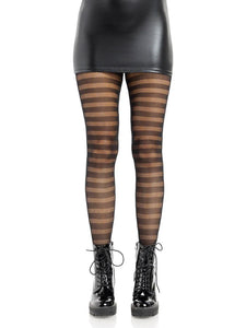 Cosima Striped Net Tights - Os - Black