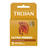 Trojan Stimulations Ultra Ribbed Lubricated Condoms - 3 Pack