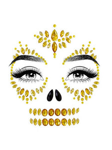 Sugar Skull Adhesive Face Jewels Sticker - Gold