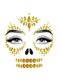 Sugar Skull Adhesive Face Jewels Sticker - Gold