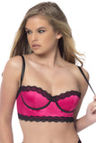 Longline Satin Balconette Bra With Lace Trimmed Edges and Removable Straps - Medium - Bright Rose/black