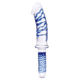 11 Inch Realistic Double Ended Glass Dildo With Handle - Blue/clear