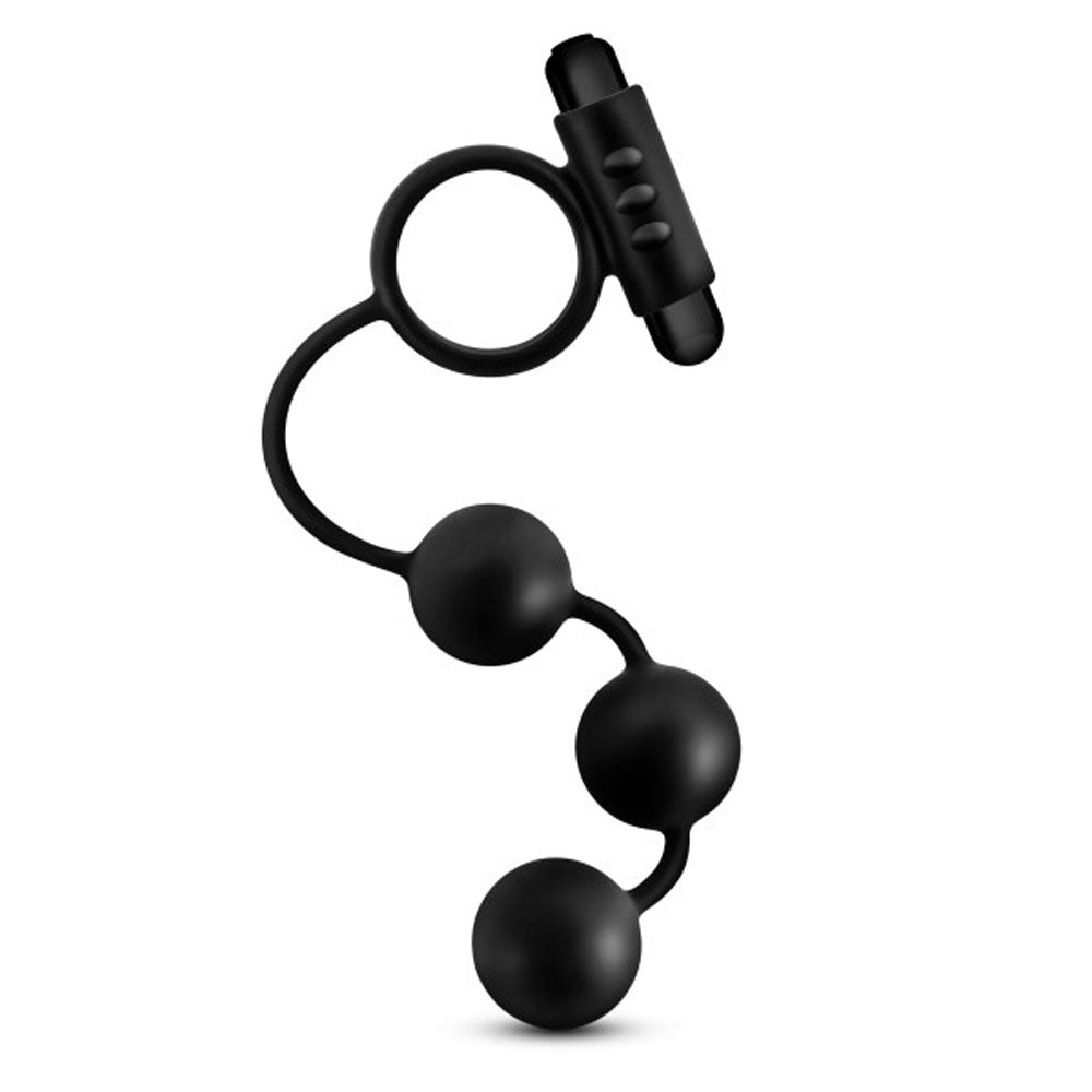 Anal Adventures - Platinum - Silicone Anal Ball  With Vibrating C-Ring - Black