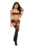 Bra, Garterbelt, and G-String - One Size - Black-  Red