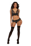 Bralette, Garter, and G-String - One Size - Metallic Black