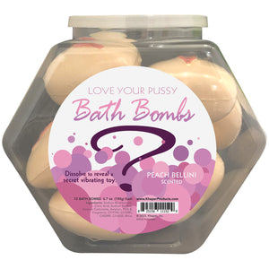 Love Your Pussy Bath Bomb Fishbowl Display of 9  Units - Peach Bellini