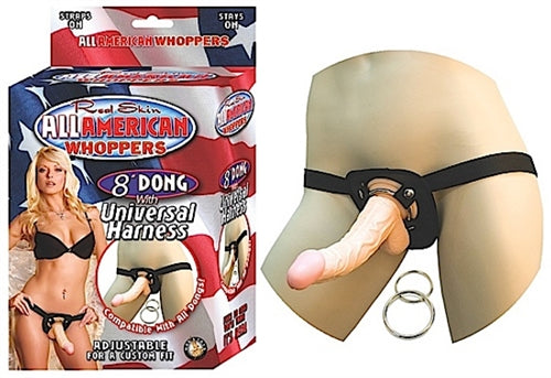 All American Whoppers 8-Inch Dong With Universal Harness - Flesh