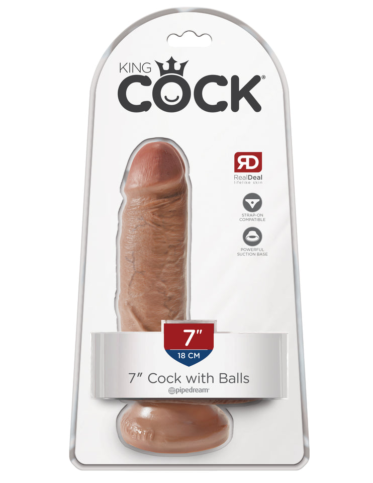 King Cock  7" Cock With Balls - Tan