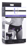 Lace Envy Crotchless Panty Harness - S- M Black and Purple