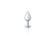 Cheeky Charms - Silver Metal Butt Plug - Round - Clear - Medium