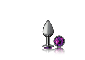 Cheeky Charms - Gunmetal Metal Butt Plug - Round - Deep Purple - Medium
