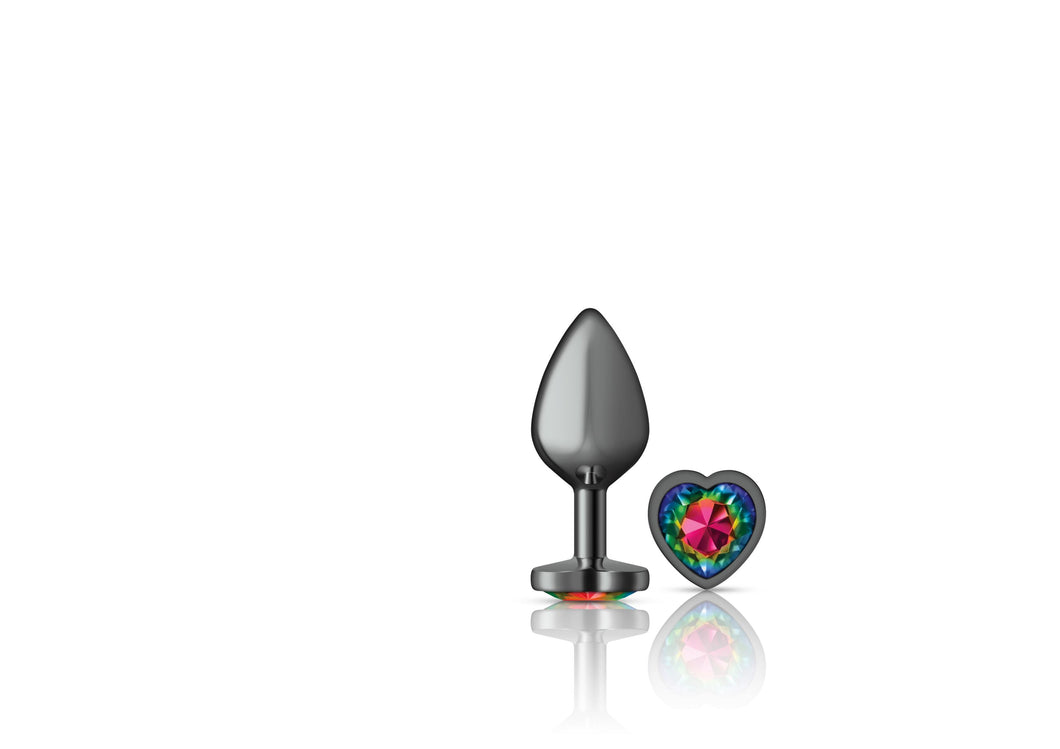 Cheeky Charms - Gunmetal Metal Buttplug - Heart - Rainbow - Medium